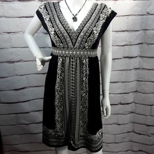 INC Stretch Dress Medium Black & Beige With Silver Sequins  And Beads Sleeveless